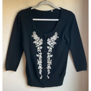 Nick & Mo womens sz.XS/Small Cardigan Sweater ditsy floral embroidered Y2K cotto